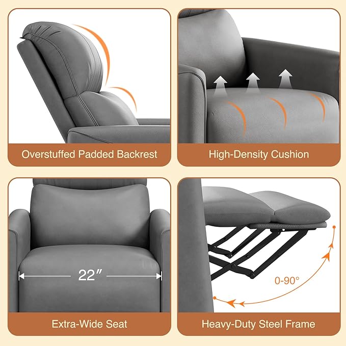 Kidirect Power Swivel Rocker Recliner 360° Swivel Recliner Chairs for Nursery Pu Leather Power Recliner Chair with USB Port and Side Pocket Electric Glider Rocking Chair for Living Room