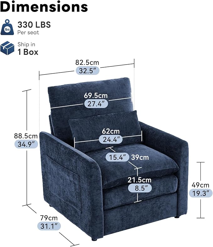 Tbfit Living Room Arm Chair Set 2-Pack Modern Accent Chairs Cloud Single Sofa Spring Seat Cushion Comfy Lumber Pillow Soft Upholstered Furniture for Home Apartment Blue