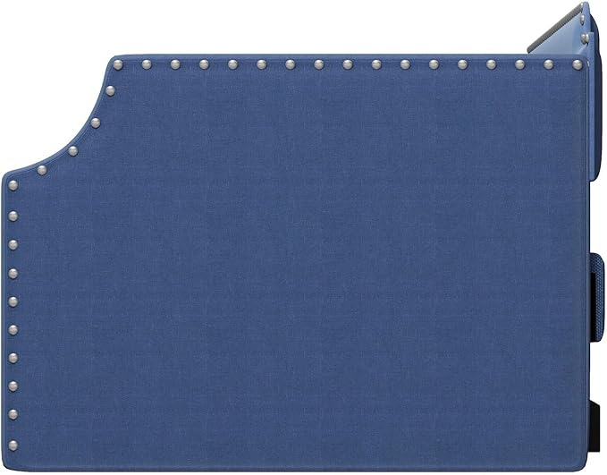 Blue Linen Upholstered Daybed with Trundle Twin Size French Country Style Sofa Bed for Living Room &amp Guest Room Wood Slat Support