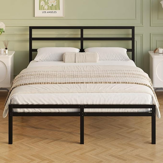 12 Inch Full Bed Frame with Headboard and Footboard Classic Metal Platform Full Size Bed Frame Under Bed Storage No Box Spring Needed Easy Assembly Noise Free Black