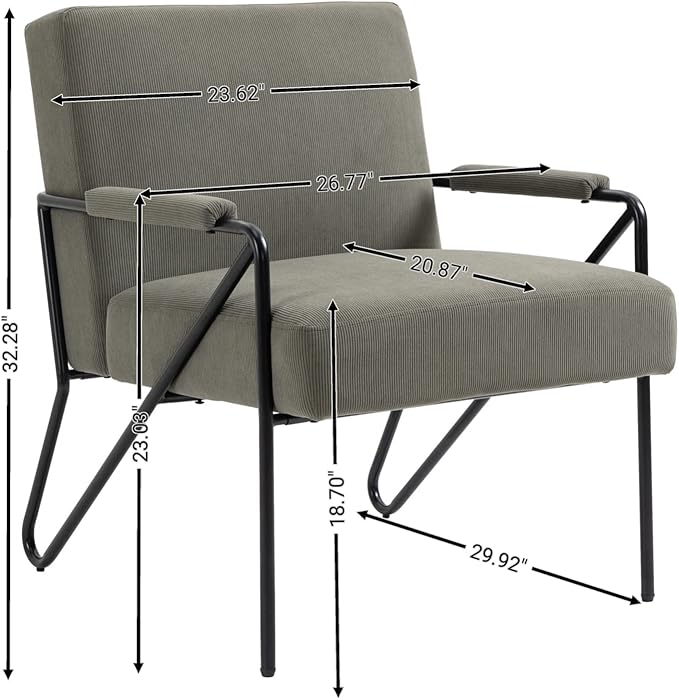 Mid-Century Accent Chair with Upholstered Cushion and Metal Frame Comfy Arm Chair for Living Room Bedroom Office Lime Green