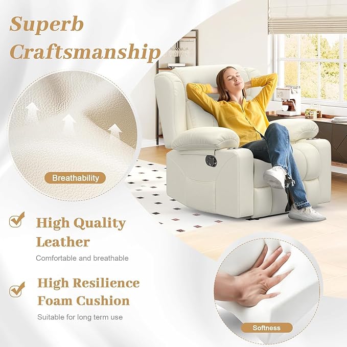 Recliner Chair Oversized Manual Reclining Chair for Adults Single Reclining Sofa with Cup Holder &amp Pocket Lounge Recliner for Living Room Home Theater Seating RV Chairs