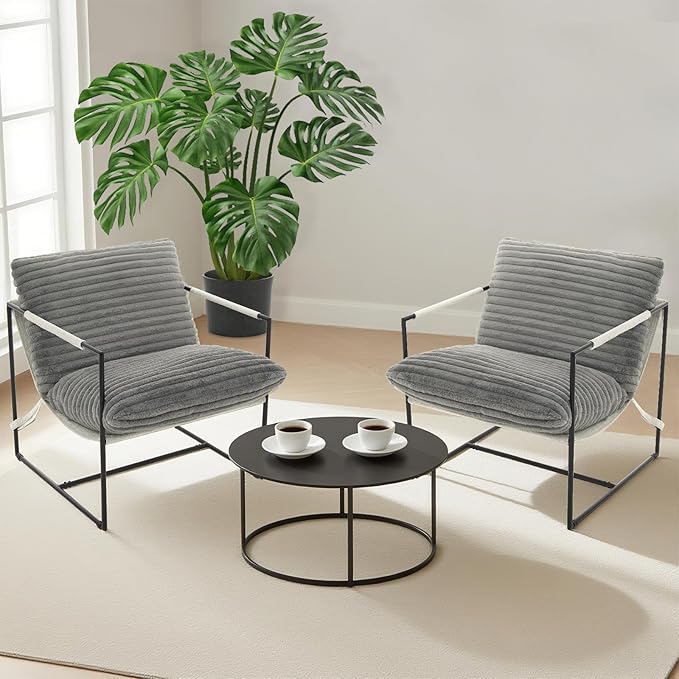 IDEALHOUSE Modern Accent Chair Armchair with Metal Frame for Living Room Upholstered Comfy Lounge Chair Cozy Accent Chairs with Soft Cushion for Bedroom Balcony Lounge Reading Room Dark Gray