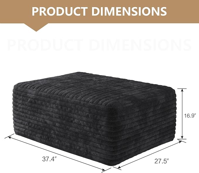 37.4 Ottoman Seat Corduroy Upholstered Deep Seat Comfy Cloud Couch with Movable Ottoman DIY Combination Plush Corduroy Black