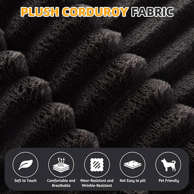 78.7 Convertible Sleeper Sofa Bed with 2 Soft Pillows 2-in-1 Fold Out Couch Upholstered in Luxurious Plush Corduroy Fabric Deep Seat Couch for Living Room Bedroom Guest Room Black