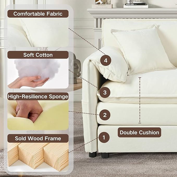 Cilee Sofa Accent Chair 41.73 Deep Seat Reading Couch Cloud Single Sofa with Pillow &amp Storage Pocket Comfy Arm Chairs for Living Room Bedroom Office Apartment Chenille Beige