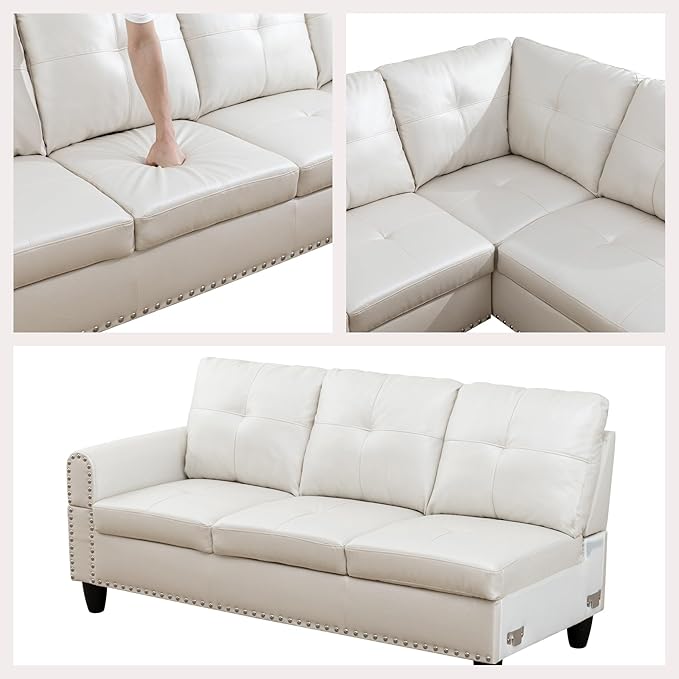 L Shaped Couches for Living Room Sectional Couch Living Room Furniture with Storage Ottoman Modular Sectional Sofa with Movable Chaise for Apartment Office White