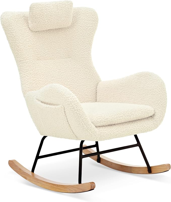 Rocking Chair - with Rubber Leg and Cashmere Fabric Suitable for Living Room and Bedroom