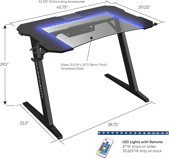 Atlantic Dardashti PC Computer Home Office Gaming Table Z Shaped Gamer Workstation with Cup Holder and Headphone Hook Z1-21 Powder coated finish Midnight Desk