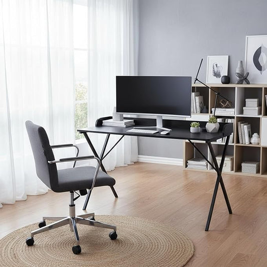 Homy Casa Modern Black Computer Desk with X-Frame Metal Legs 47.2 x 19.7 Writing Table Raised Edge Minimalist Home Office Workstation