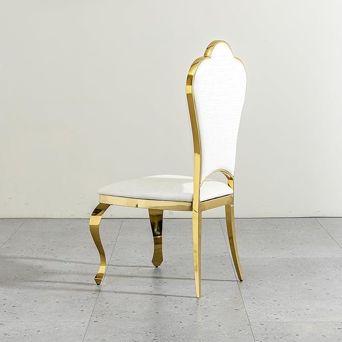 PU Leather Dining Chairs with Gorgeous Gold Curved LegsModern Upholstered Dining Room Chairs for TableLiving RoomDining RoomOfficeWhite Luxury Kitchen Chairs