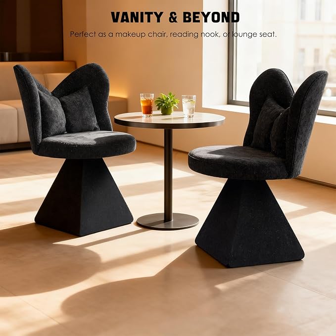 KEIKI 360° Swivel Accent Sofa Chair Armless Chenille Vanity Chair Upholstered Single Sofa Chair for Living Room Bedroom or Vanity Black
