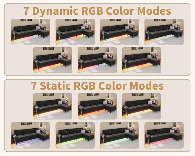 Smart Sectional Couches for Living Room 6 Seat U/L Shaped Sectional Sofa with RGB Light/Charging Modern Living Room Furniture for Apartments/Office/More (Dark Grey)