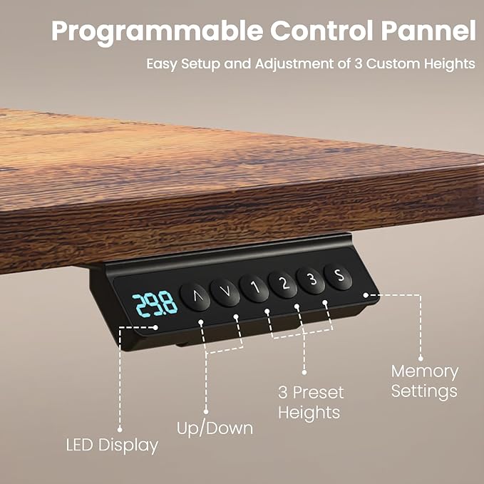 Kingant 48 x 30 Inch Electric Standing Desk with Dual Drawers Adjustable Height Computer Desk for Home Office Large Workstation Sit Stand Up Desk with Built-in Storage Shelf Rustic Brown