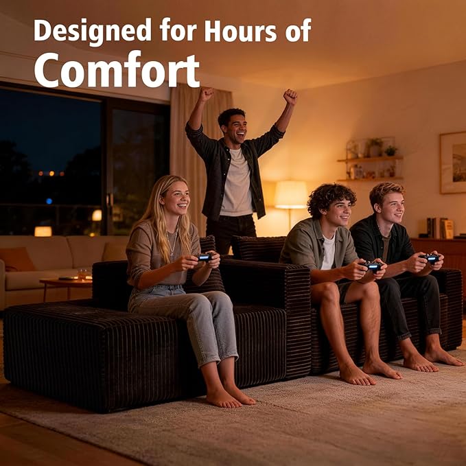 107 Boneless Modular Sectional Sofa L-Shaped Cloud Couch with Deep Seat &amp High Backrest Corduroy Couch Memory Foam Sectional Couch No Assembly Required for Living Room Apartment (Brown)