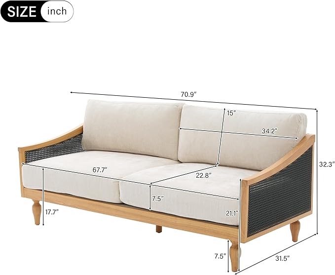 Christopher Knight Home Harper Mid-Century Loveseat Sofa Couch 2-Seater Lounge Sofa with Rattan Armrests and Wooden Legs Chenille Upholstered Couches for Living Room and Small Space Black