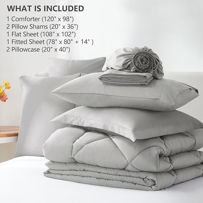 CozyLux Oversized King Comforter Set Light Grey 7 Pieces Bed in a Bag Comforter Set with Sheets All Season Bedding Set with Down Alternative Comforter Sheets Pillowcases &amp Shams