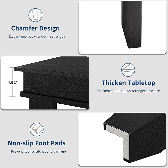 71 Inch Executive Desk Large Black Computer Desk with Sturdy Thick Legs Modern Farmhouse Home Office Desk 180cm Spacious Writing Table for Study Professional Workstation Furniture Rectangular