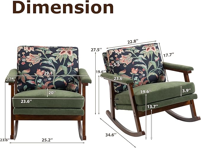 WakZero Accent Chair Comfy Rocking Nursery Armchair Glider Rocker Mid Century Modern Accent Chairs Upholstered for Living Room/Bedroom