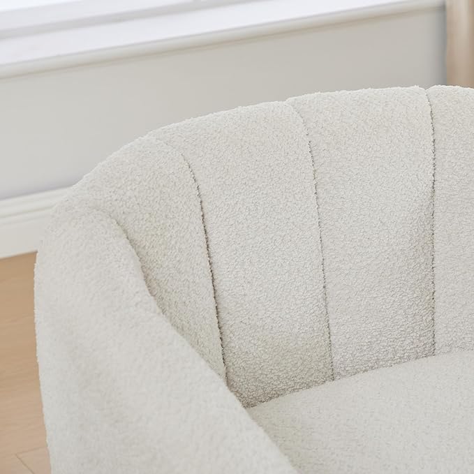 32 W Swivel Barrel Chair Boucle Chenille Accent Chair Upholstered Tufted Club Armchair Single Sofa Chairs with Metal Base for Living Room Family Room Bedroom Lounge Area Office (Ivory)
