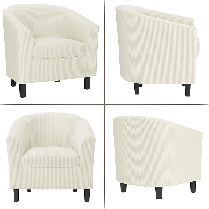 Topeakmart Corduroy Club Chair Modern Accent Chair and Cozy Barrel Chair with Sturdy Wood Legs for Living Room Bedroom Reception Room Beige
