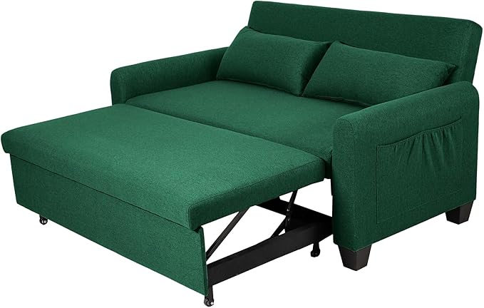 66 Black Sofa Sleeper Loveseat Sofa Bed Queen Size Pull Out Couch with 2 Pillows Pocket &amp Adjustable Backrest Small Couch Bed for Small Spaces Bedroom Apartment Living Room (Green 67) | C