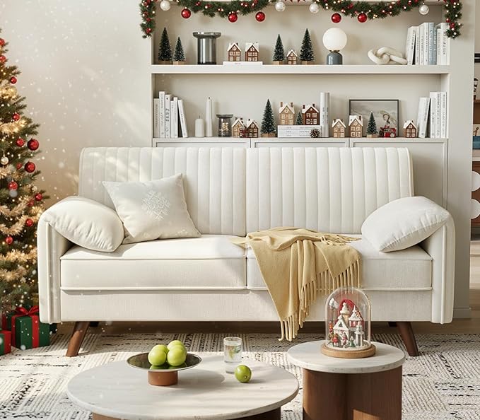 ONBRILL 64.5 Loveseat Sofa Chenille Loveseat Couch for Living Room 23.2 Deep Seat Love Seat with Padded Arms Comfy Modern Small Couches for Bedroom Small Spaces Dorms Office Beige