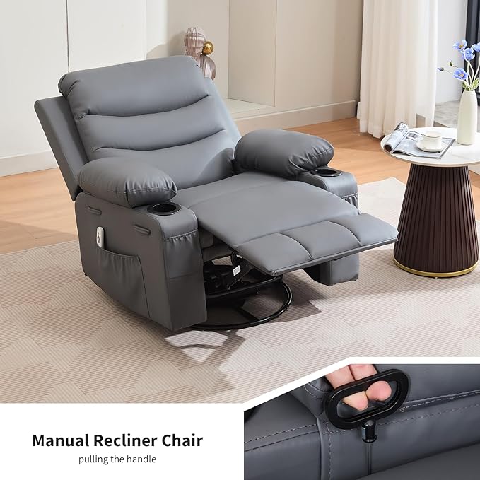 Recliner Chair Nursery Manual Rocking Recliner with 360 Swivel Cup Holder Massage and Heating Compact Single Sofa Chair for Adults Living Room Bedroom