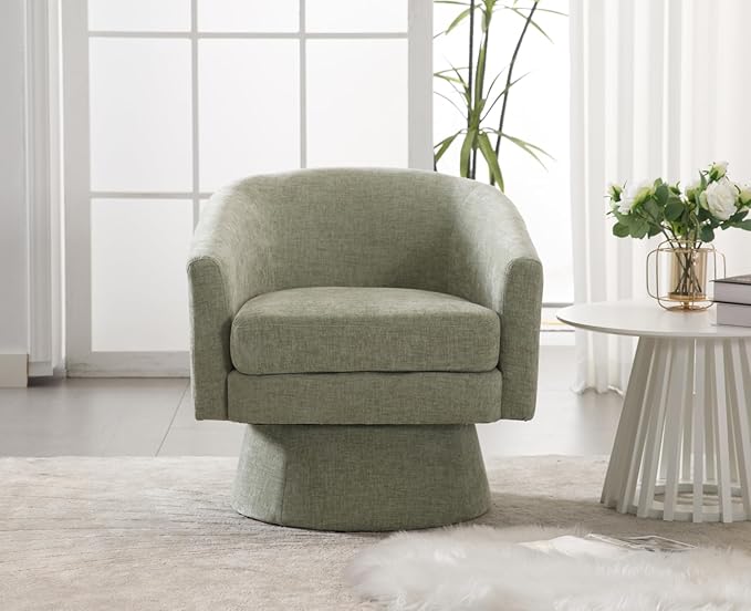 Modern Green Swivel Accent Chair Upholstered Chenille Barrel Chair Boucle Vanity Reading Chair Cozy Round Single Sofa Arm Chair Club Side Chairs for Bedroom/Waiting/Living Room