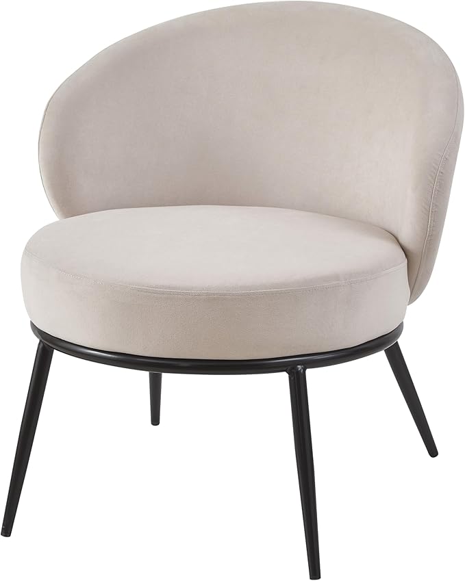 Modern Velvet Accent Chair with Channel Back Design Black Metal Legs and Soft Upholstery Comfortable Seating for Living Room Bedroom or Office Beige