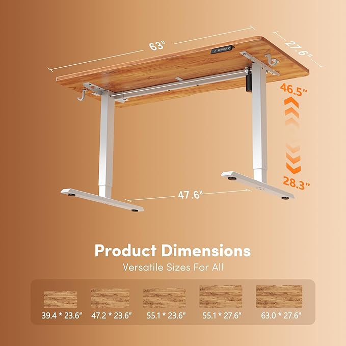 FEZIBO Standing Desk 63×28 Inches Electric Height Adjustable Sit Stand Up Computer Office Desk with Splice Board White Frame/Light Rustic TOP
