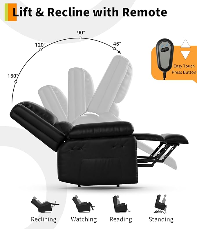 GarveeHome Power Lift Recliner Chair - Heat and Massage Electric Lift Recliner for Elderly &amp Mobility Impaired Adjustable Back and Legs Heavy Duty Lift Chair for Seniors