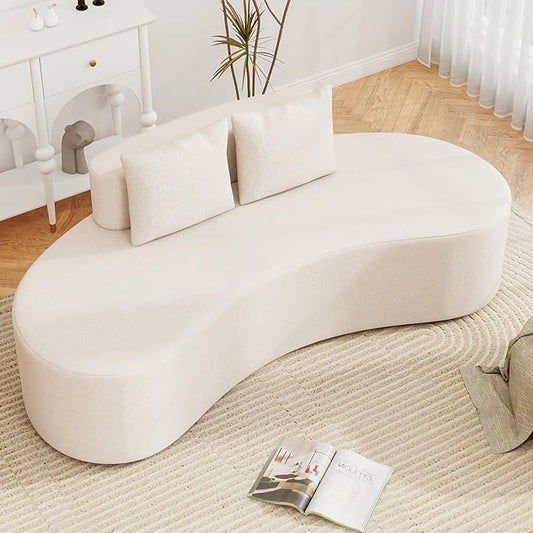 Giantex 78.5 Sofa Couch Upholstered Loveseat with 2 Cozy Pillows Low Backrest &amp Padded Seat Anti-Slip Bottom No Assembly Modern Floor Couch for Living Room Bedroom (Beige)