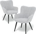 Athena Collection Accent Chair Set of 2 Modern Comfy Armchair Upholstered Vanity Chair with High Curved Back and Metal Leg Shell Shaped Single Sofa Reading Chair for Bedroom Living Room Lava Gray