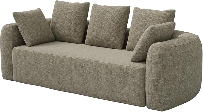 101 Curved Sofa Cloud Couch for Living Room Comfy Chenille 3-Seater Boneless Sofa Extra Deep &amp Wide Seat with 5 Throw Pillows No Assembly Needed Camel