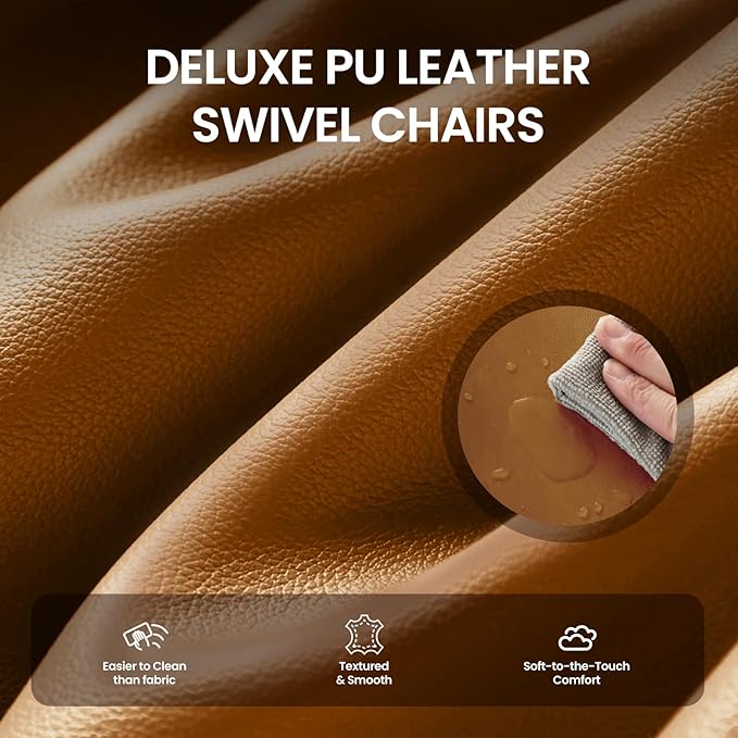 COLAMY 360° Swivel Accent Chair Set of 2 with Pillow Leather Living Room Armchair No-Sag Foam &amp Sturdy Metal Base Fully Assembled Swivel Single Sofa for Bedroom Living Room Reading Room Brown