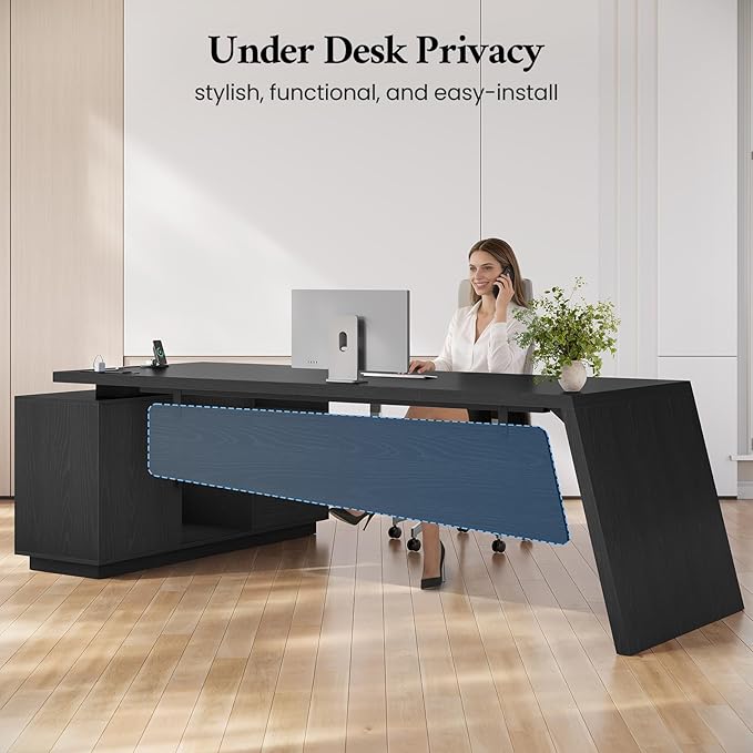 78 inch L Shaped Executive Desk with Power Outlets Large Home Office Desk with Storage Drawers and File Cabinet Modern Computer Desk with Shelves Black Business Furniture