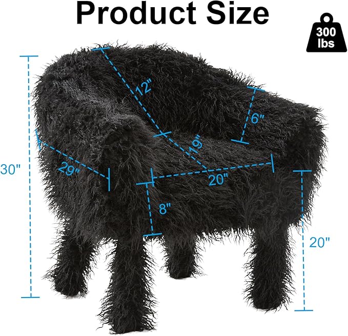 Modern Faux Fur Accent Chair with Solid Wood Frame Comfy Living Chair Cozy Furry Lounge Chair Upholstered Armchair for Living Room Bedroom Vanity Reading Nook Black