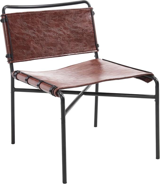 Accent Chairs Set of 2 - Mid-Century Modern Style Armless Lounge Chairs Sturdy Metal Frame Breathable and Comfortable Sling Chair for Living Room Bedroom and Small Spaces (Reddish Brown)