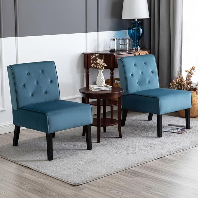 Reeso 2-Piece Living Room Armless Button Tufted Pattern Accent Chair Blue