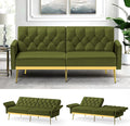 Velvet Sofa Bed w/Adjustable Armrests and Backrests Modern Convertible Sleeper Sofa Tufted Futon Sofa for Bedroom Living Room Apartment Olive Green