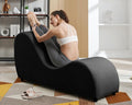 BALUS 60W S-Shape Yoga Sofa Chaise Lounge Chair for Adults Stretching Wooden Ergonomic Curved Lounges Chairs Indoor with Velvet Cover for Living Room Apartment Home Office Exercising Relaxing Black