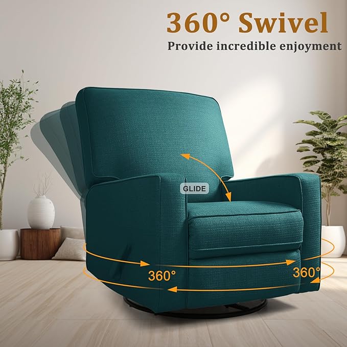 Swivel Rocker Recliner Chair for Adults High Back Fabric Recliner with Deep Seat Manual Glider for Living Room &amp Nursery Green