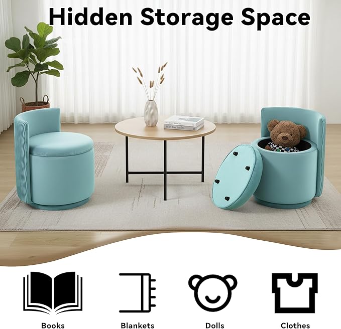 360° Swivel Velvet Vanity Chair with Storage Barrel Makeup Chair with Wave Back No Assembly Vanity Stool Small Accent Chair for Living Room Teal