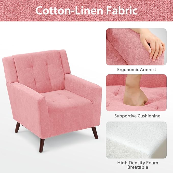 Dining Room ChairLiving Room Armless Chair Modern Design Fabric Armless Contemporary Accent Dining Chairs Sofa with Solid Wood Legs (Pink)