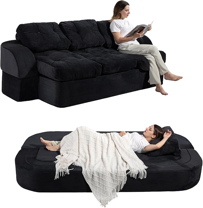 from Couch to Cloud: 3-Seater Boneless Sofa Bed for Small Spaces Cozy Tufted Corduroy Sleeper for Modern Adults No Assembly Needed Ships Compressed