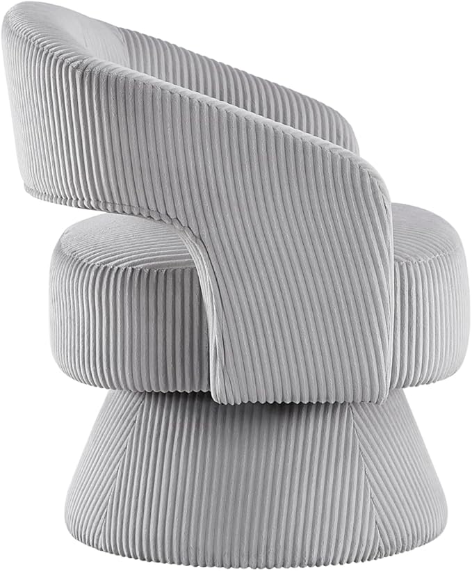 Modern Luxurious Swivel Accent Chair - Gray Corduroy Upholstery Plush Seating for Living Room or Home Office
