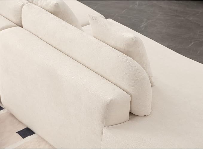 130.5 Oversized Curved Boneless Couch Modern Terrycloth Fabric Cloud Sectional Sofa Compression Sofas with 3 Pillows for Living Room Office No Assembly Required Beige