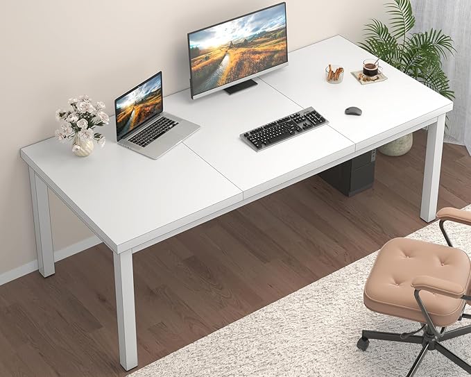 63 x 31 Inch Large Computer Desk Modern Office Desk with Adjustable Feet Gaming Desk with Deep Desktop Study Writing Table for Home Office Work from Home White