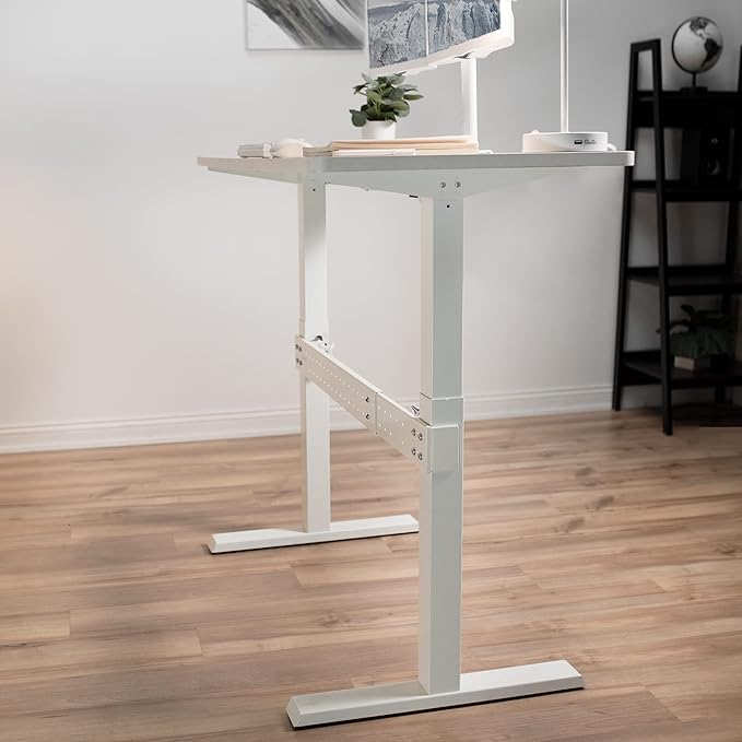 VIVO White Universal Steel Clamp-on Desk Stabilizer Bar for Sturdy Reinforced Workstation 36 to 61.6 inch Bracket Support System for Sit to Stand Desk Frames Expandable Width Adjustment DESK-STB01W